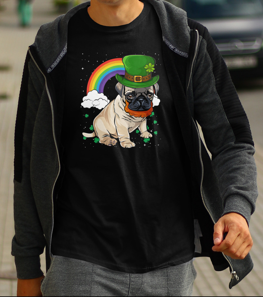 Pug St Patricks Day Leprechaun Hat Rainbow T-Shirt