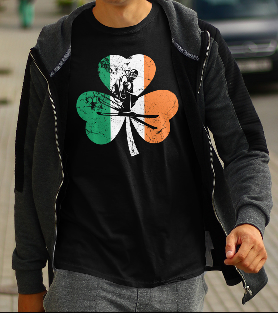 Skiing Shamrock St Patrick's Day Ireland Irish Flag T-Shirt