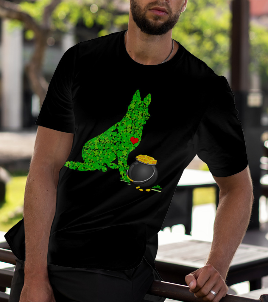 St Patricks Day Shamrock German Shepherd With Pot Of Gold T-Shirt