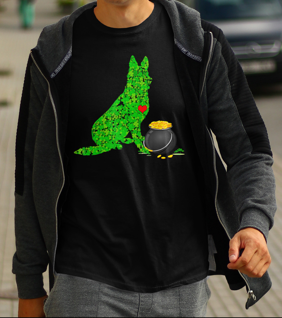 St Patricks Day Shamrock German Shepherd With Pot Of Gold T-Shirt