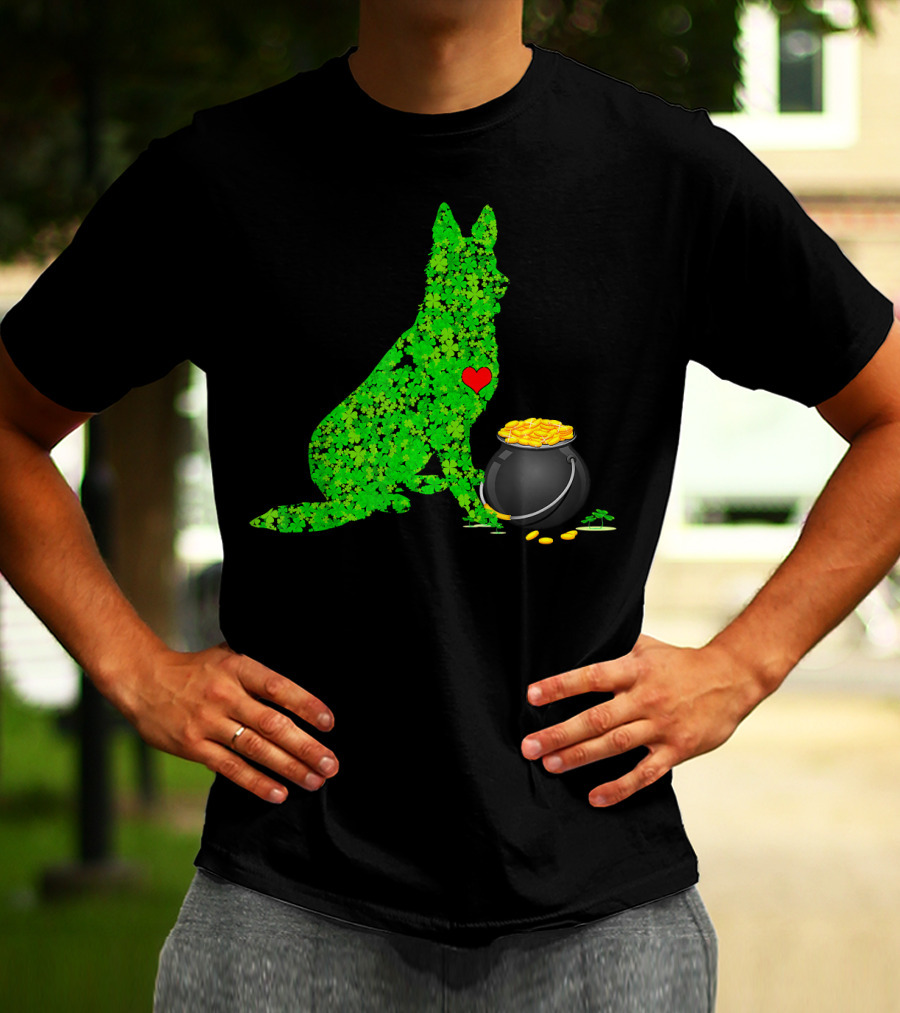 St Patricks Day Shamrock German Shepherd With Pot Of Gold T-Shirt