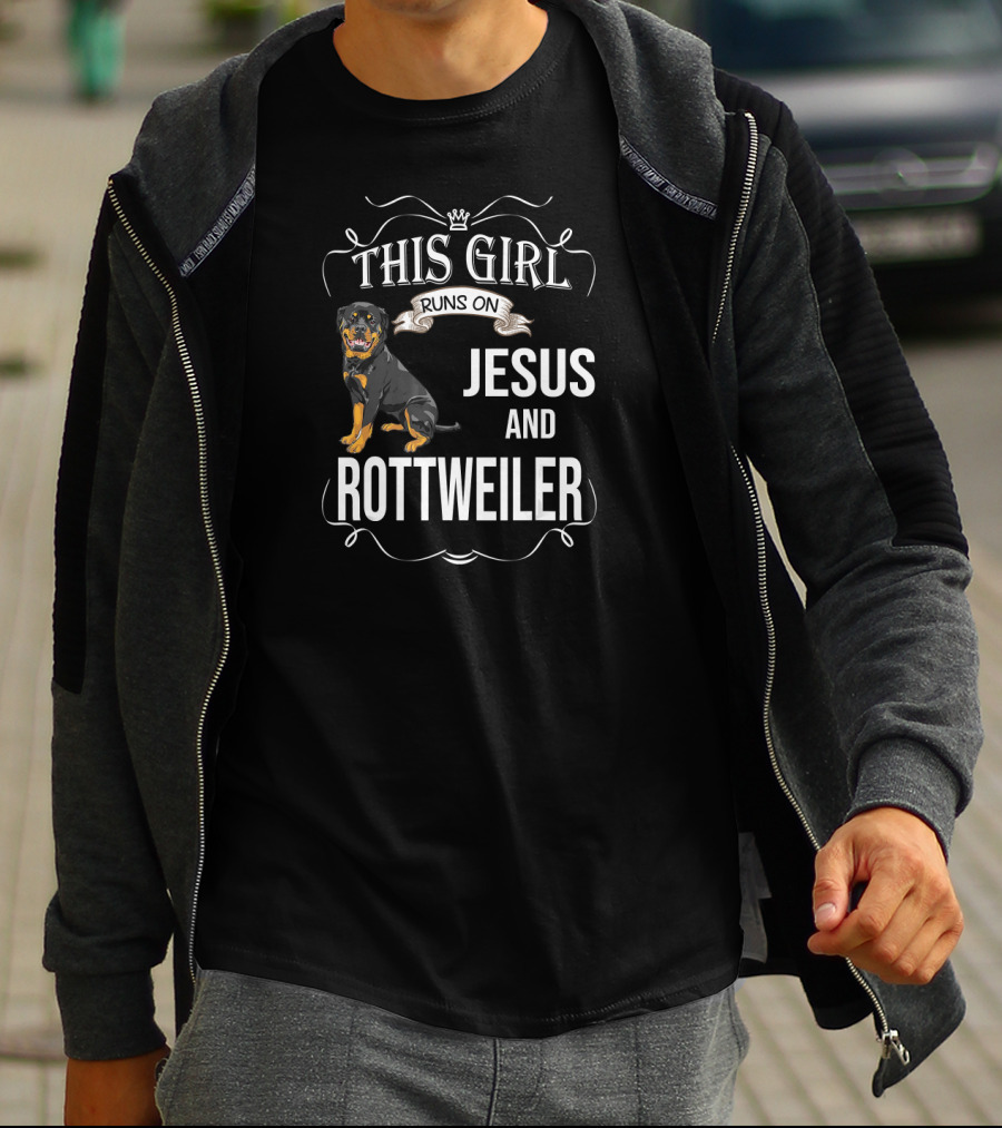 This Girl Runs On Jesus And Rottweiler T-Shirt