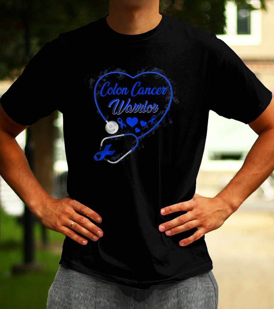 Colon Cancer Warrior Heart Stethoscope With Blue T-Shirt