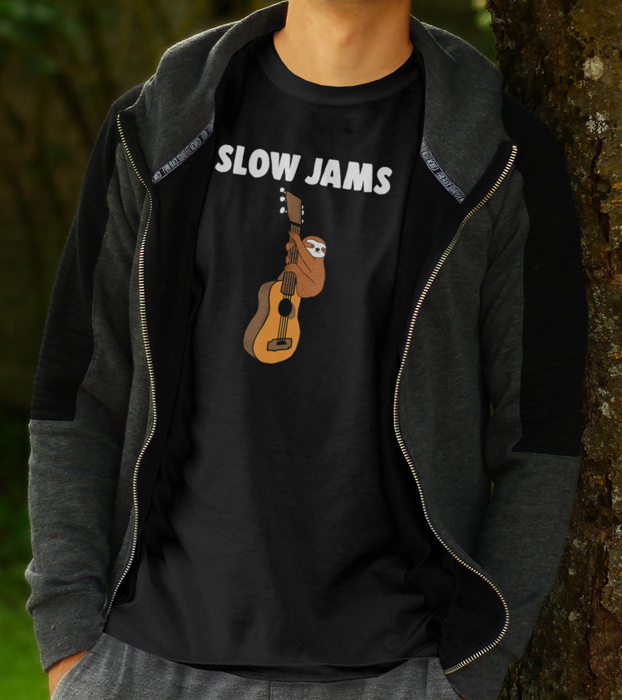 Sloth Lover Slow Jams Novelty Guitar Hugging Fun T-Shirt