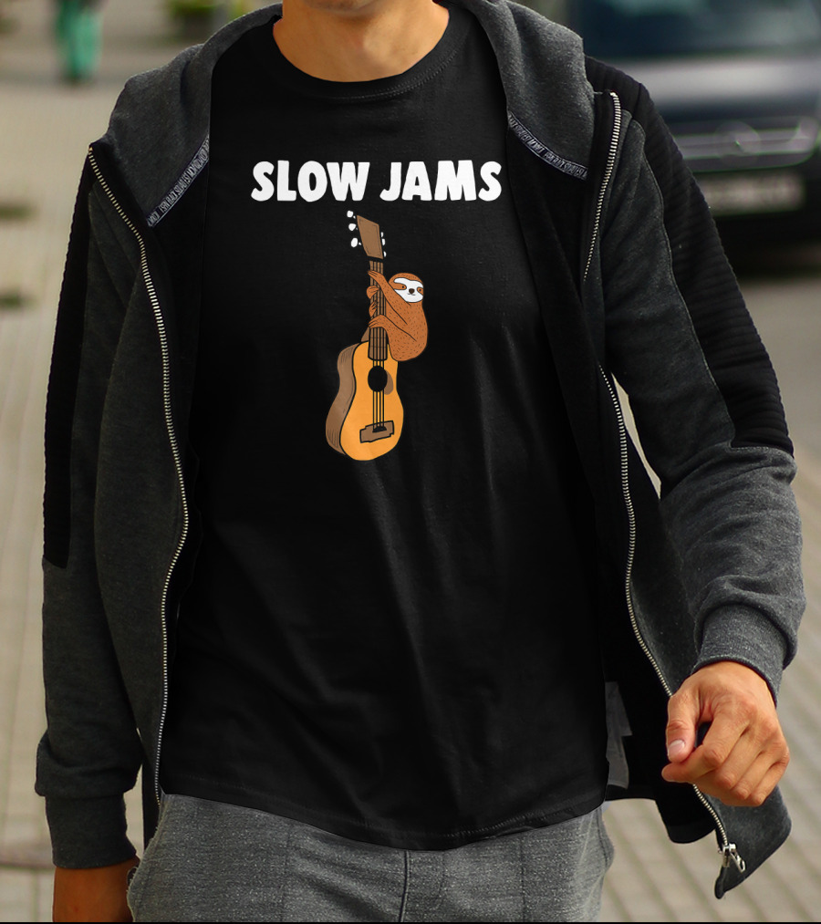 Sloth Lover Slow Jams Novelty Guitar Hugging Fun T-Shirt
