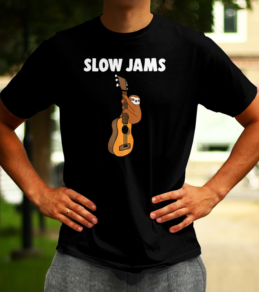 Sloth Lover Slow Jams Novelty Guitar Hugging Fun T-Shirt