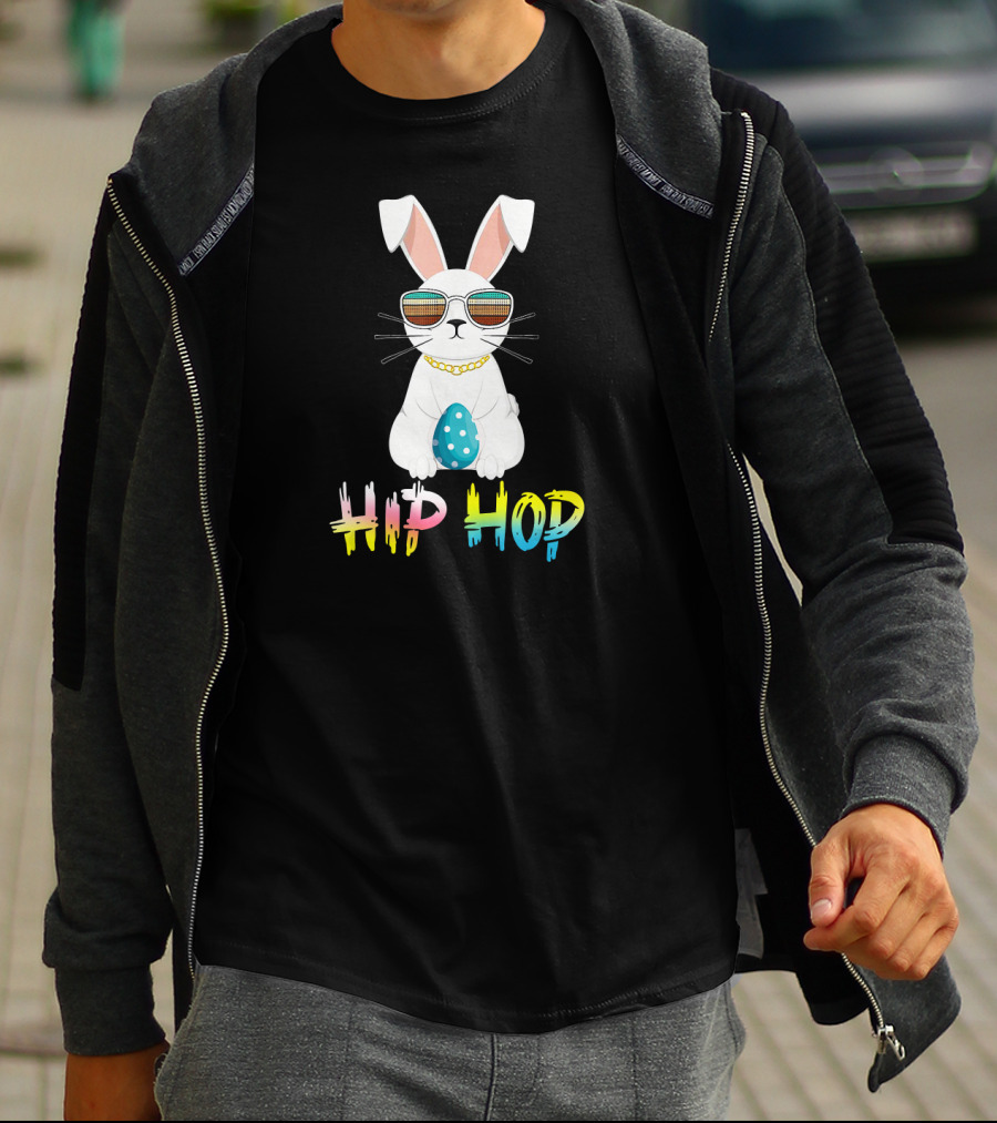 Hip Hop Easter Bunny With Cool Sunglasses And Polka Dot Egg T-Shirt