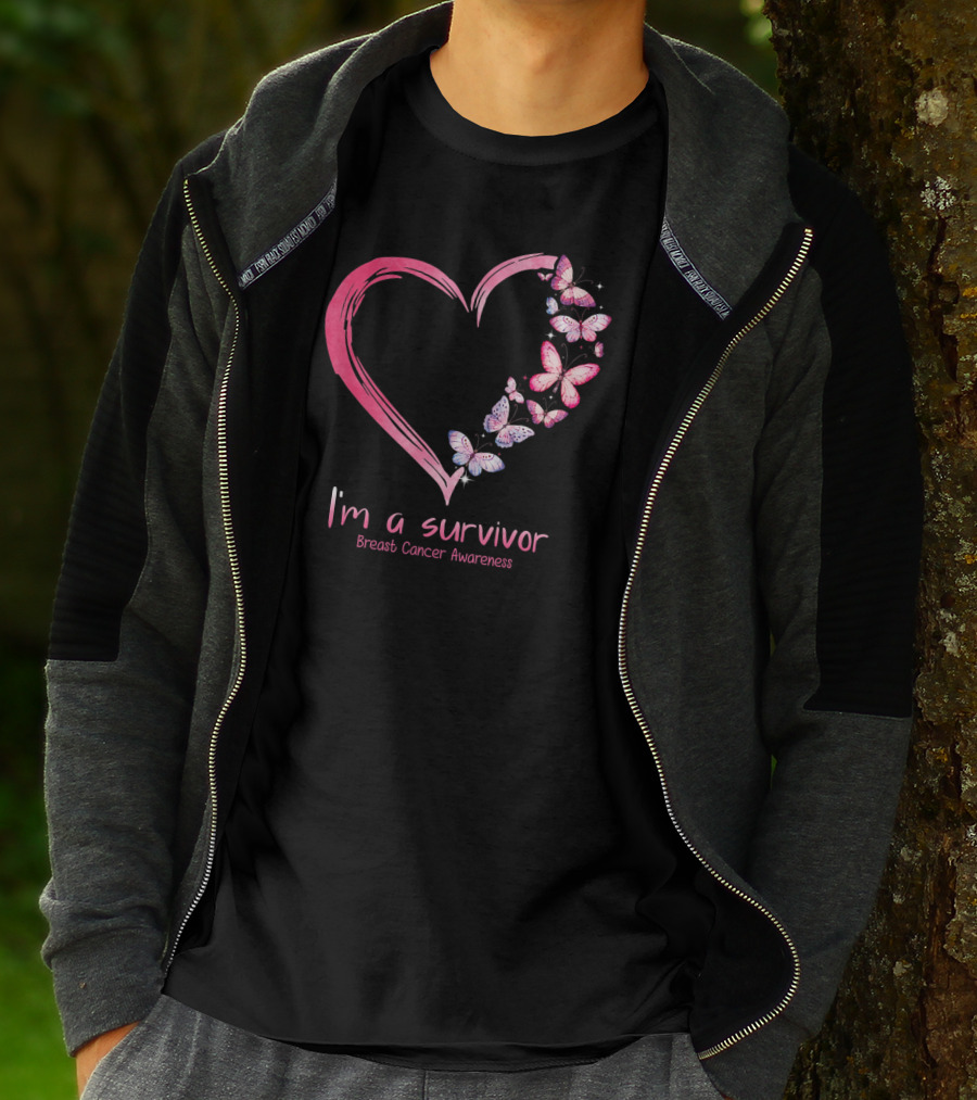 I'm A Survivor Breast Cancer Awareness Pink Heart Butterfly T-Shirt