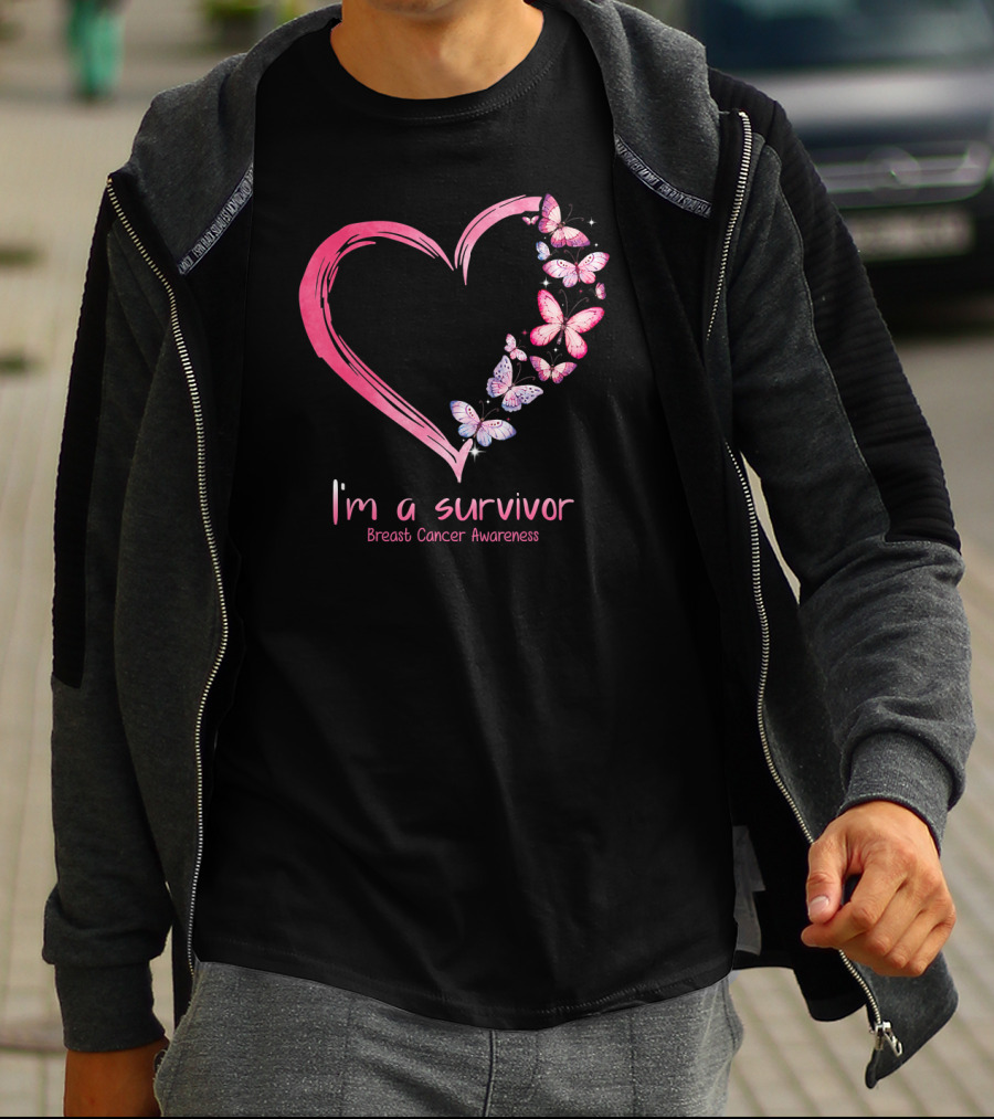 I'm A Survivor Breast Cancer Awareness Pink Heart Butterfly T-Shirt