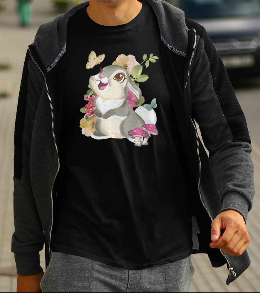Disney Bambi Thumper Vintage Floral Butterfly Mushrooms Flowers T-Shirt