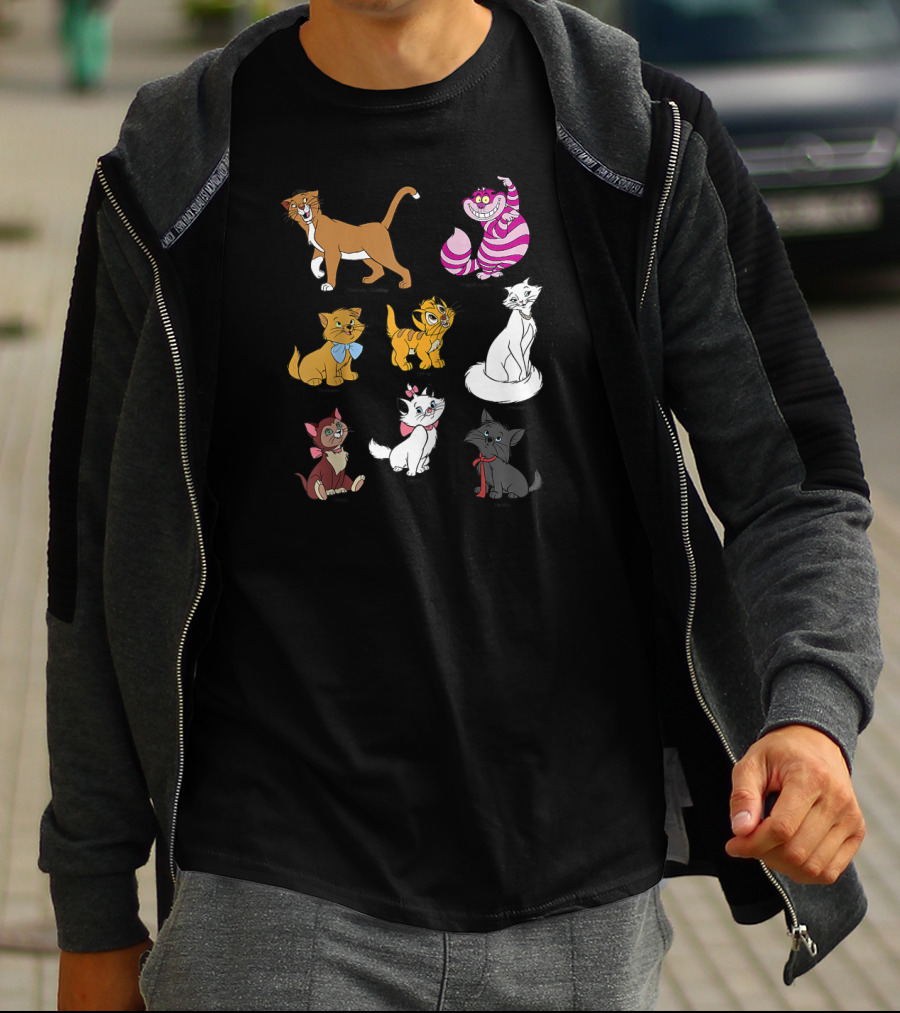 Disney Mickey And Friends Cheshire Duchess Oliver Figaro Aristocats Berlioz Toulouse Thomas Cats Raglan Baseball T-Shirt