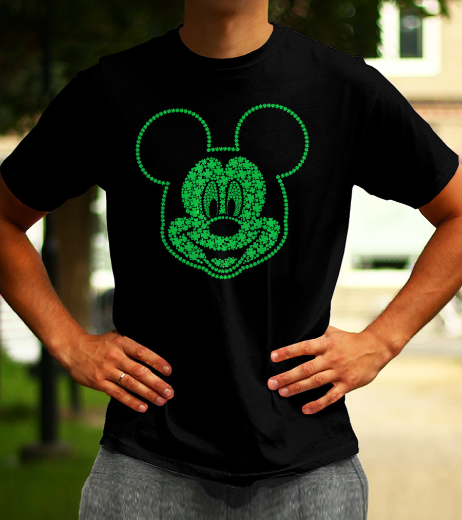 Disney Mickey Mouse St. Patrick's Shamrock Pattern Face T-Shirt