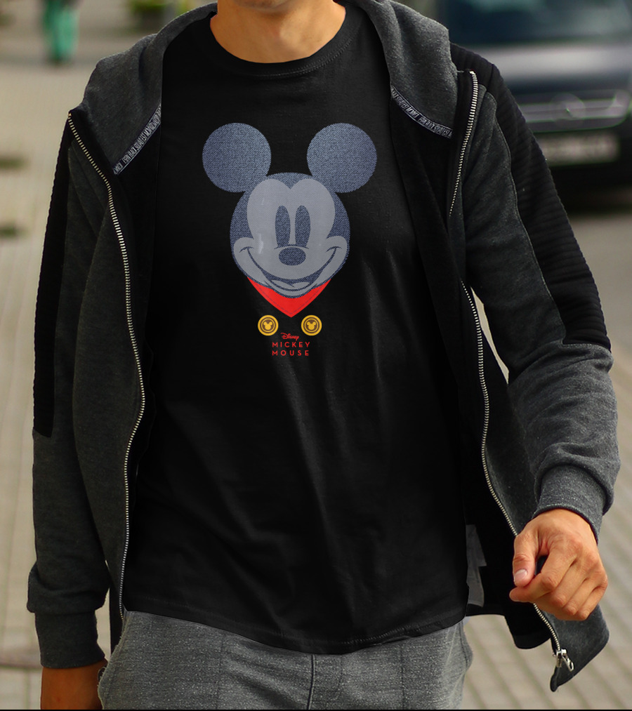Disney Year Of The Mouse Engineer Mickey March Denim Graphic With Mickey Mouse Badge T-Shirt
