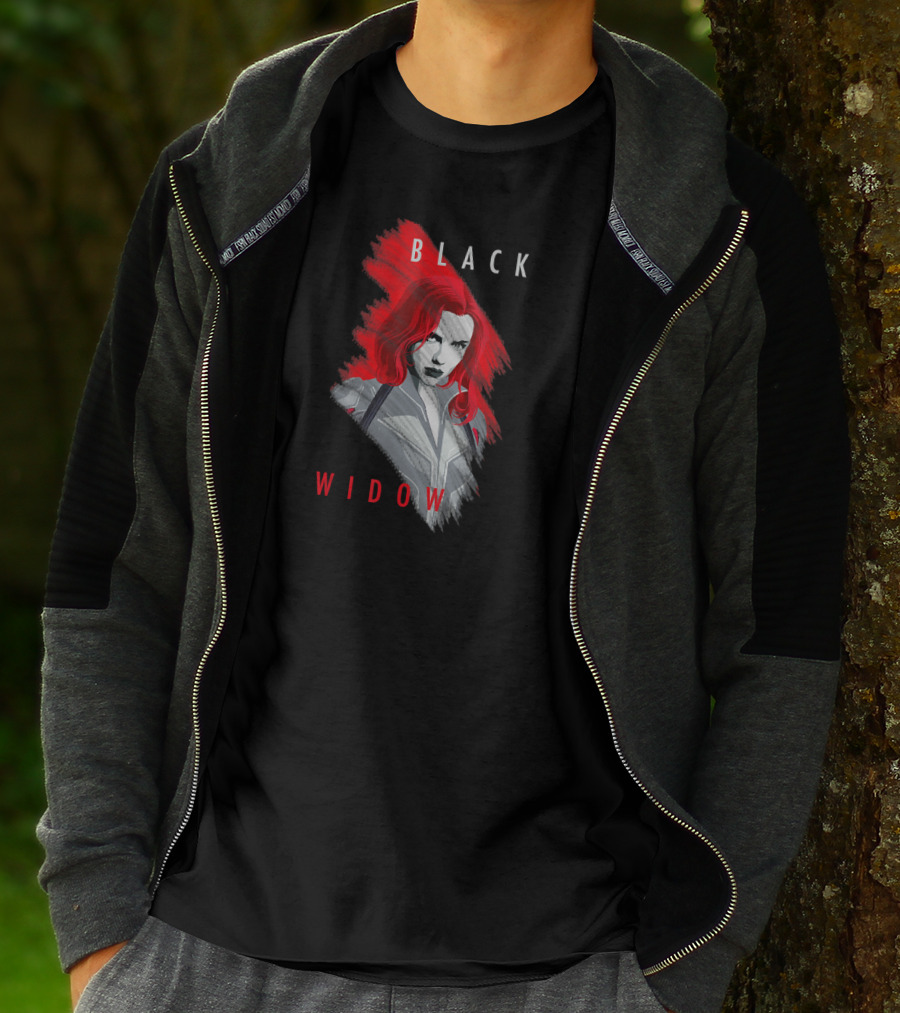 Black Widow Marvel Red Brush T-Shirt