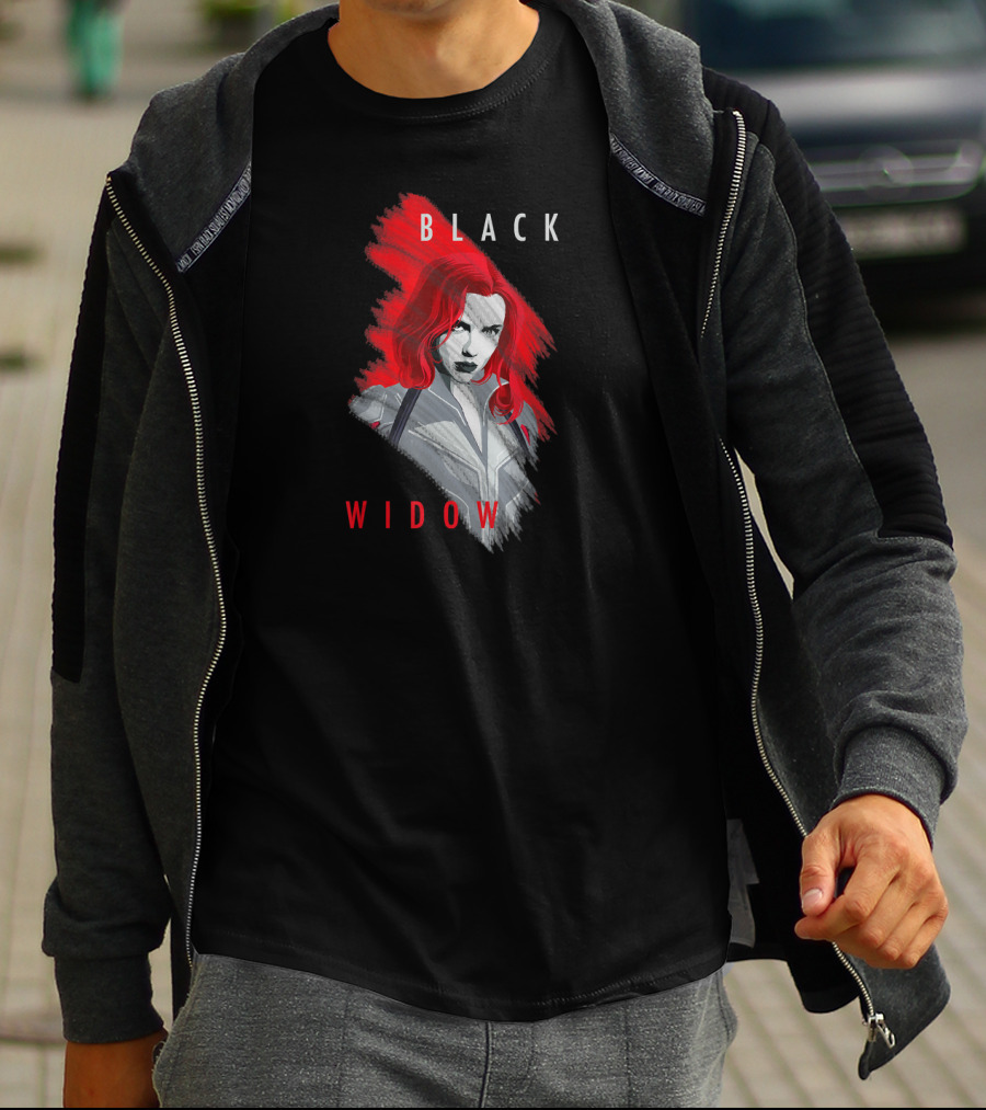 Black Widow Marvel Red Brush T-Shirt