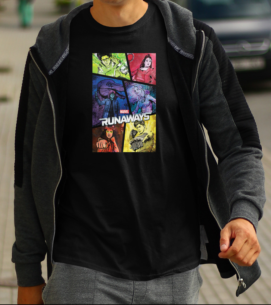 Marvel Runaways Character Color Block Grid With Comic Style T-Shirt