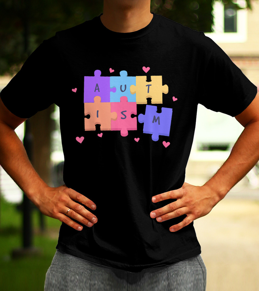 Autism Puzzle Heart Awareness Teacher T-Shirt