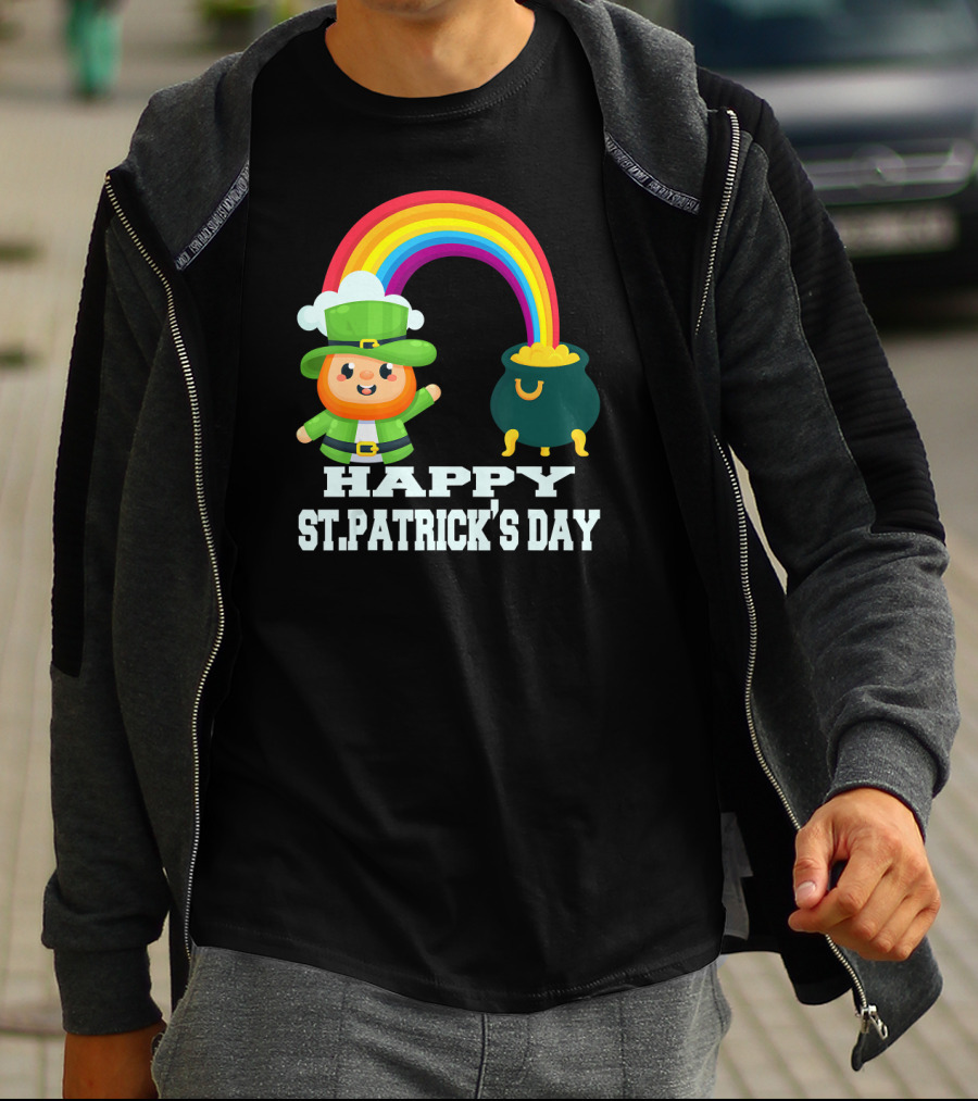 HAPPY ST. PATRICK'S DAY Rainbow Leprechaun Pot Of Gold T-Shirt