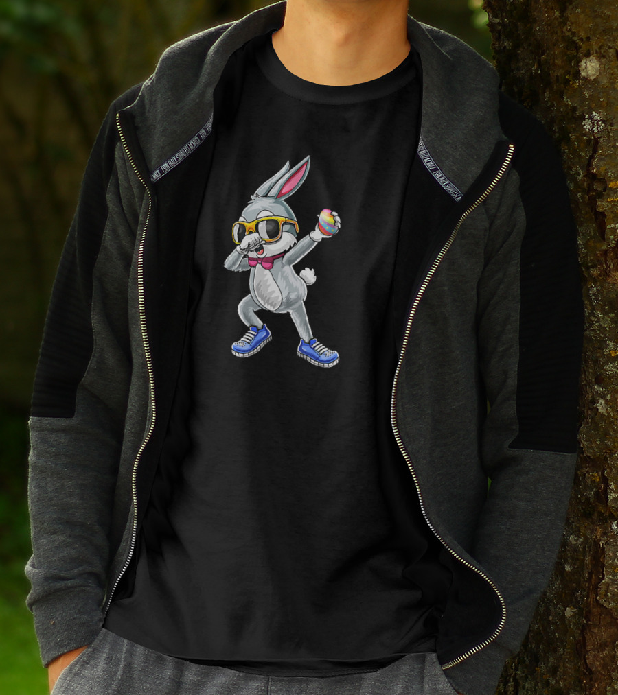 Dabbing Bunny Easter Day Glasses Rabbit Egg Sneakers Bow Tie T-Shirt