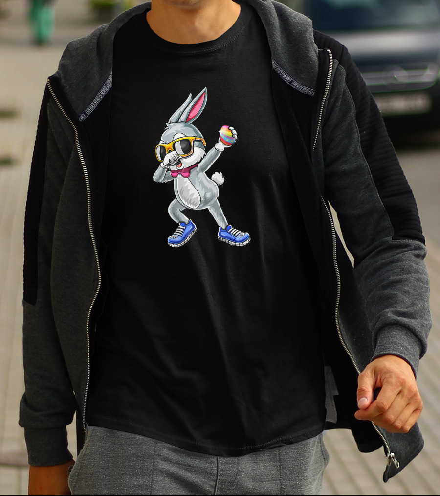 Dabbing Bunny Easter Day Glasses Rabbit Egg Sneakers Bow Tie T-Shirt