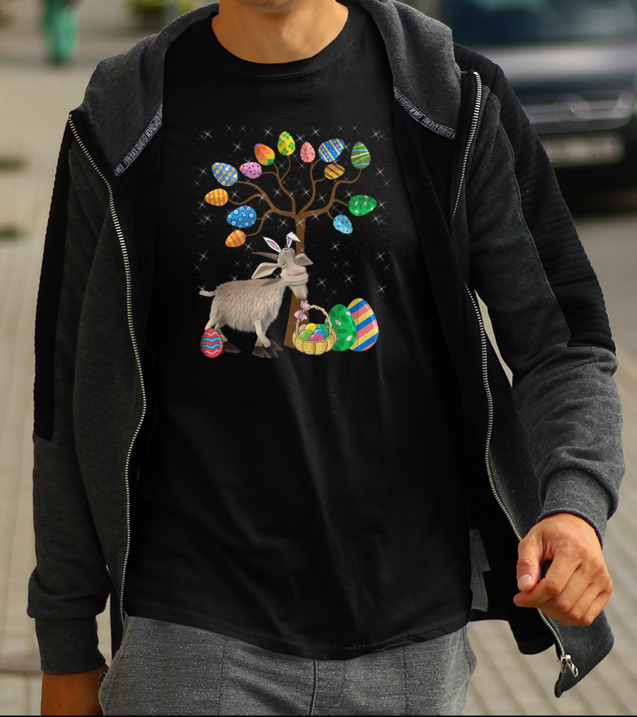 Goat Animal Pet Easter Egg Hunt Under Decorative Egg Tree T-Shirt