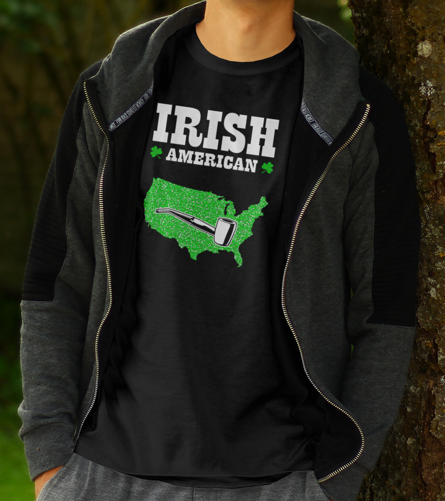 Irish American Shamrock Map With Pipe St Patrick's Day T-Shirt