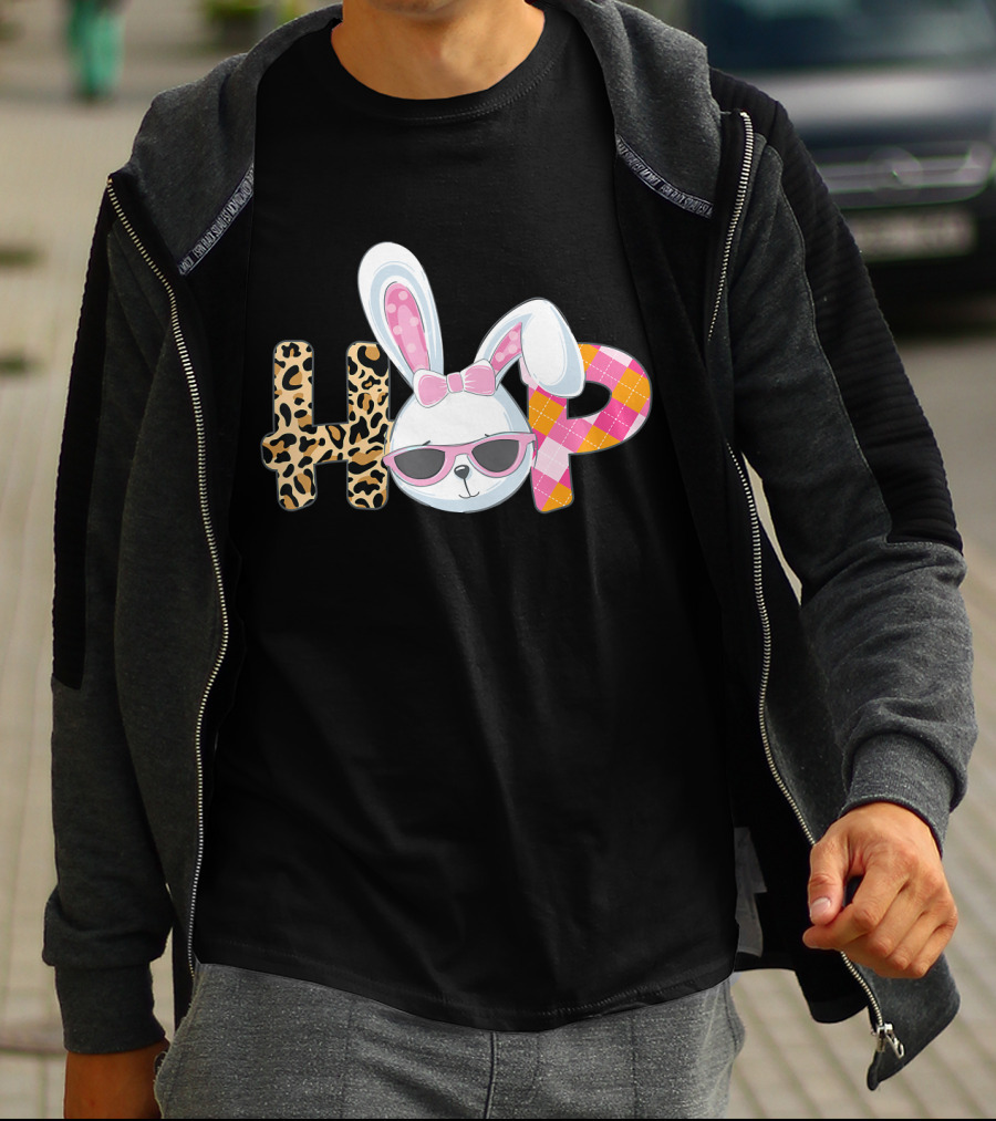 Plaid Easter Bunny HOP Leopard T-Shirt