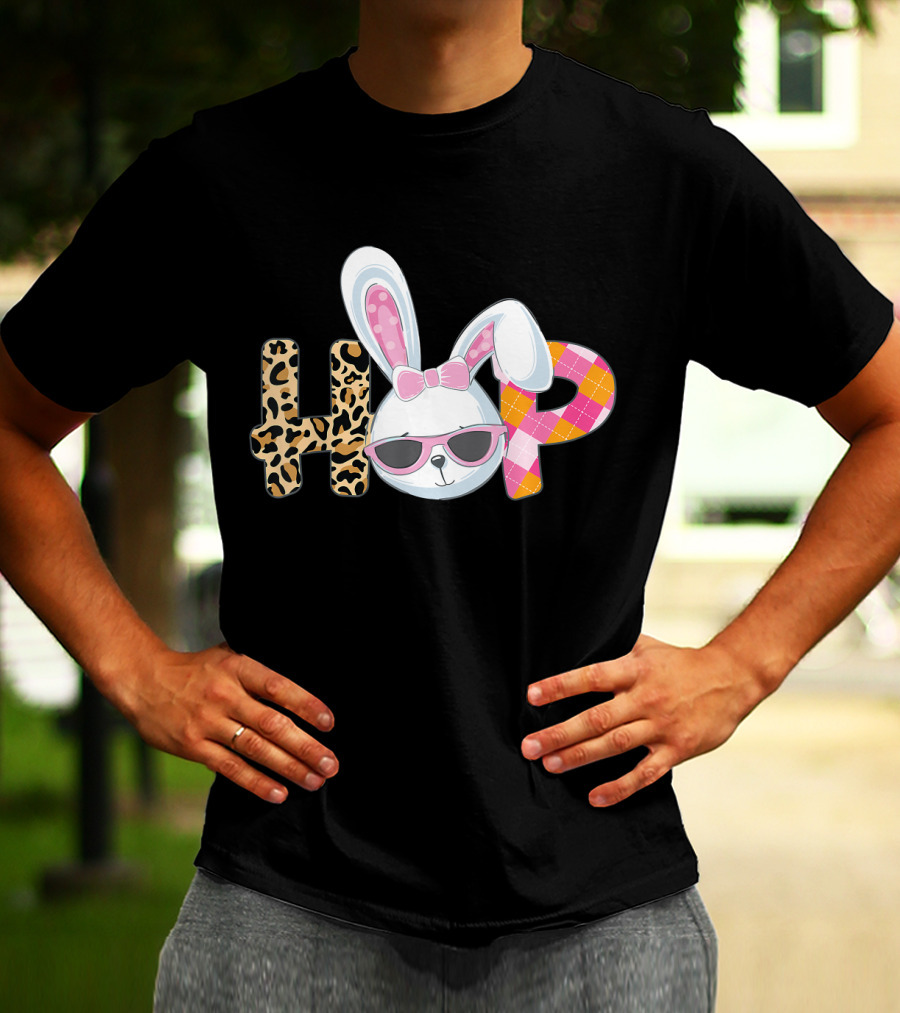 Plaid Easter Bunny HOP Leopard T-Shirt