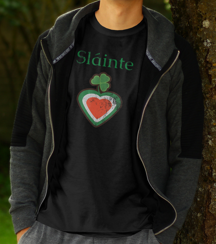 Sláinte Irish Shamrock Heart Green White Red T-Shirt