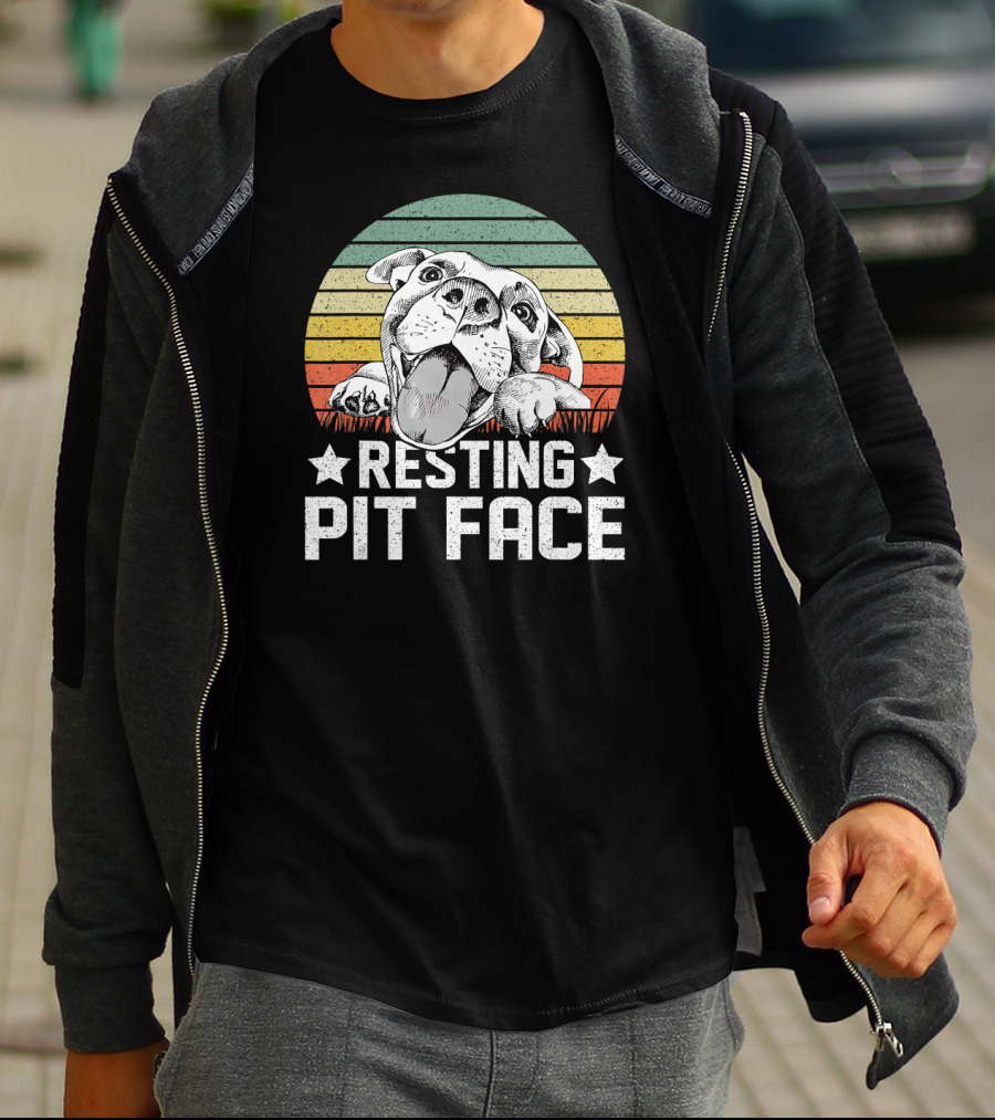 Vintage Resting Pit Face Pitbull Retro Sunset T-Shirt