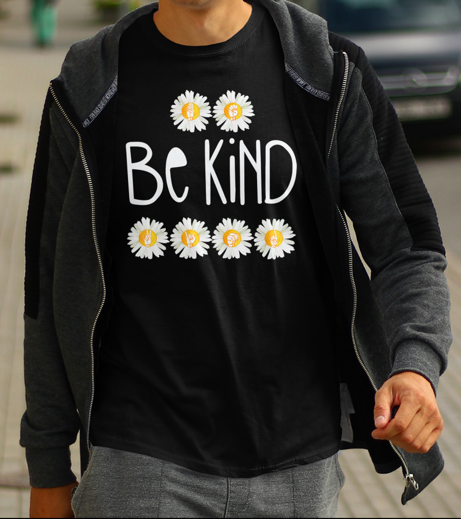 Be Kind Daisy Peace Sign ASL Choose Kindness With Floral Hand Symbols T-Shirt