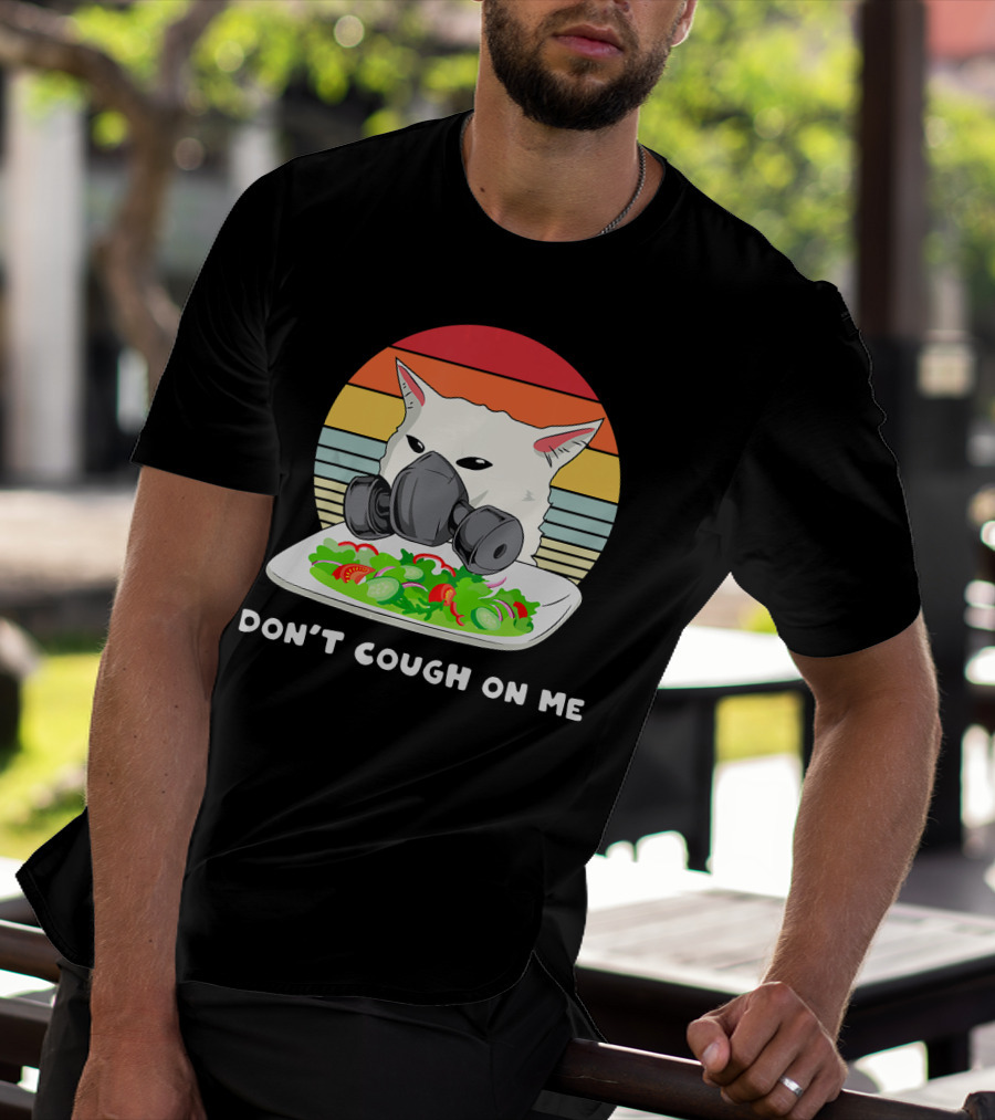 Don't Cough On Me Masked Cat Meme Plate Of Salad Retro Stripes T-Shirt