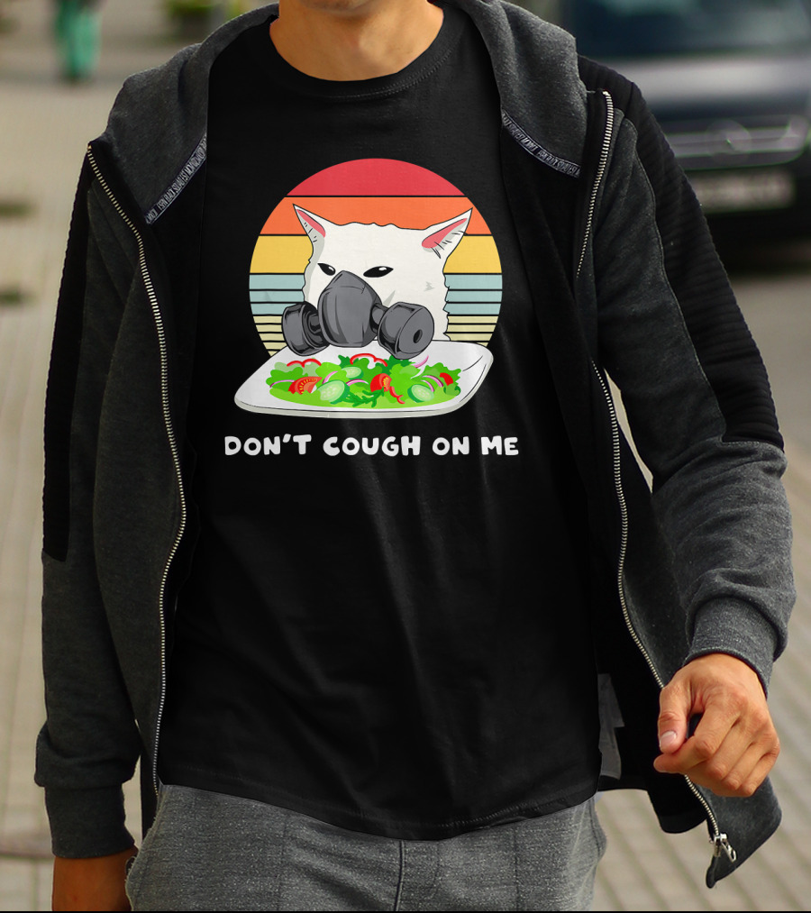 Don't Cough On Me Masked Cat Meme Plate Of Salad Retro Stripes T-Shirt