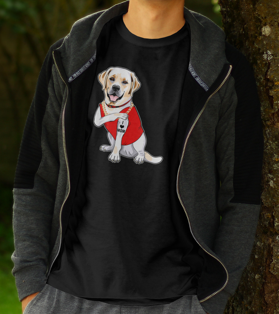 Labrador Retriever I Love Mom Tattoo Red Shirt Gold Chain T-Shirt