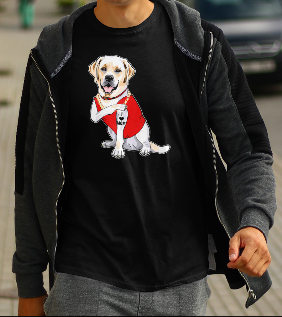 Labrador Retriever I Love Mom Tattoo Red Shirt Gold Chain T-Shirt