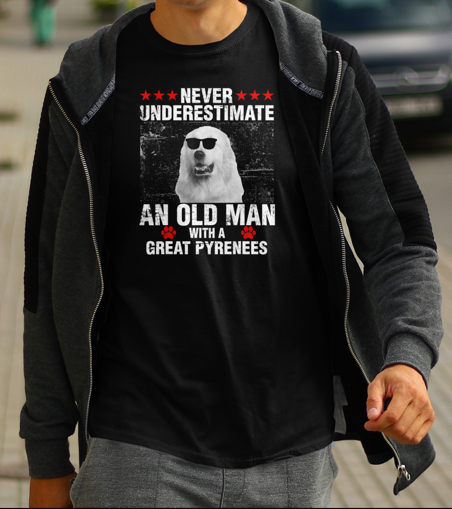 Never Underestimate An Old Man With A Great Pyrenees T-Shirt