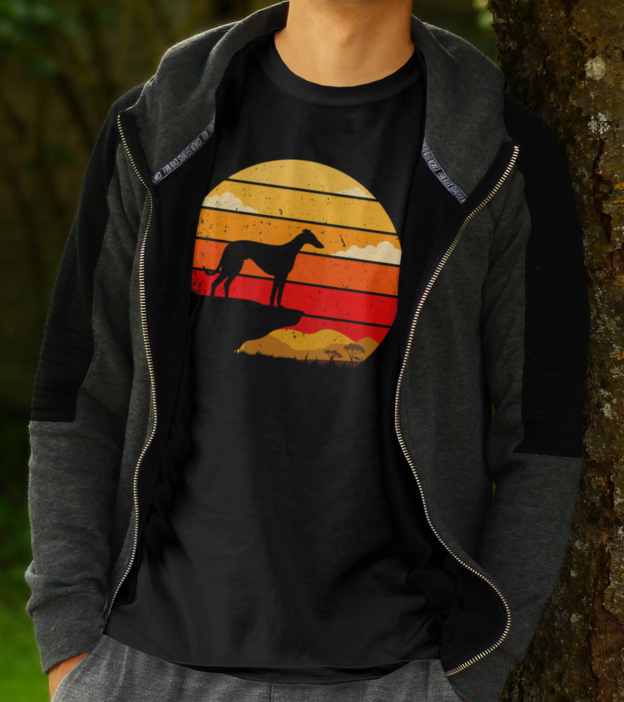 Vintage Italian Greyhound Silhouette Scenic Sunset T-Shirt