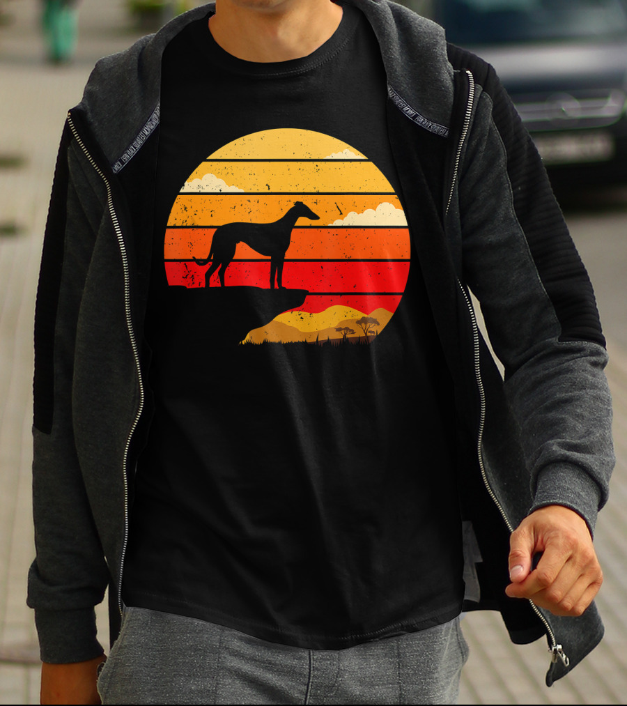 Vintage Italian Greyhound Silhouette Scenic Sunset T-Shirt