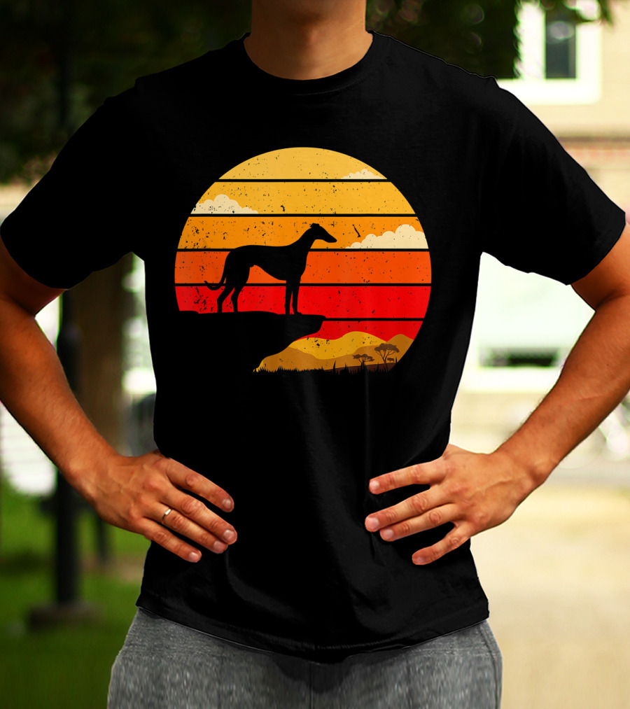 Vintage Italian Greyhound Silhouette Scenic Sunset T-Shirt