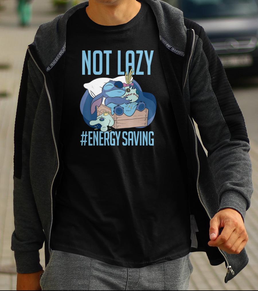 Not Lazy Energy Saving Disney Lilo Stitch Sleeping In Box T-Shirt