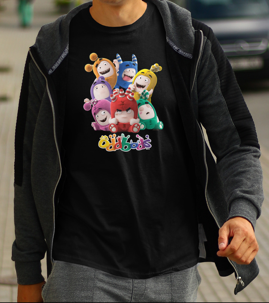 Oddbods All 7 Characters In Colorful Playful Poses T-Shirt