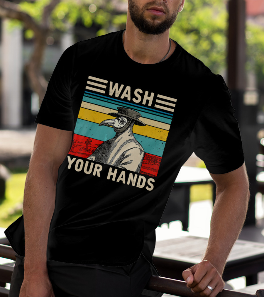 Wash Your Hands Plague Doctor Vintage Stripe T-Shirt