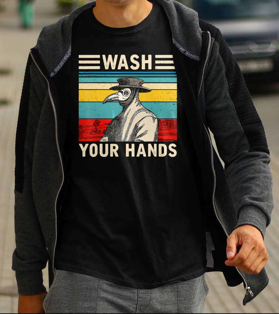 Wash Your Hands Plague Doctor Vintage Stripe T-Shirt