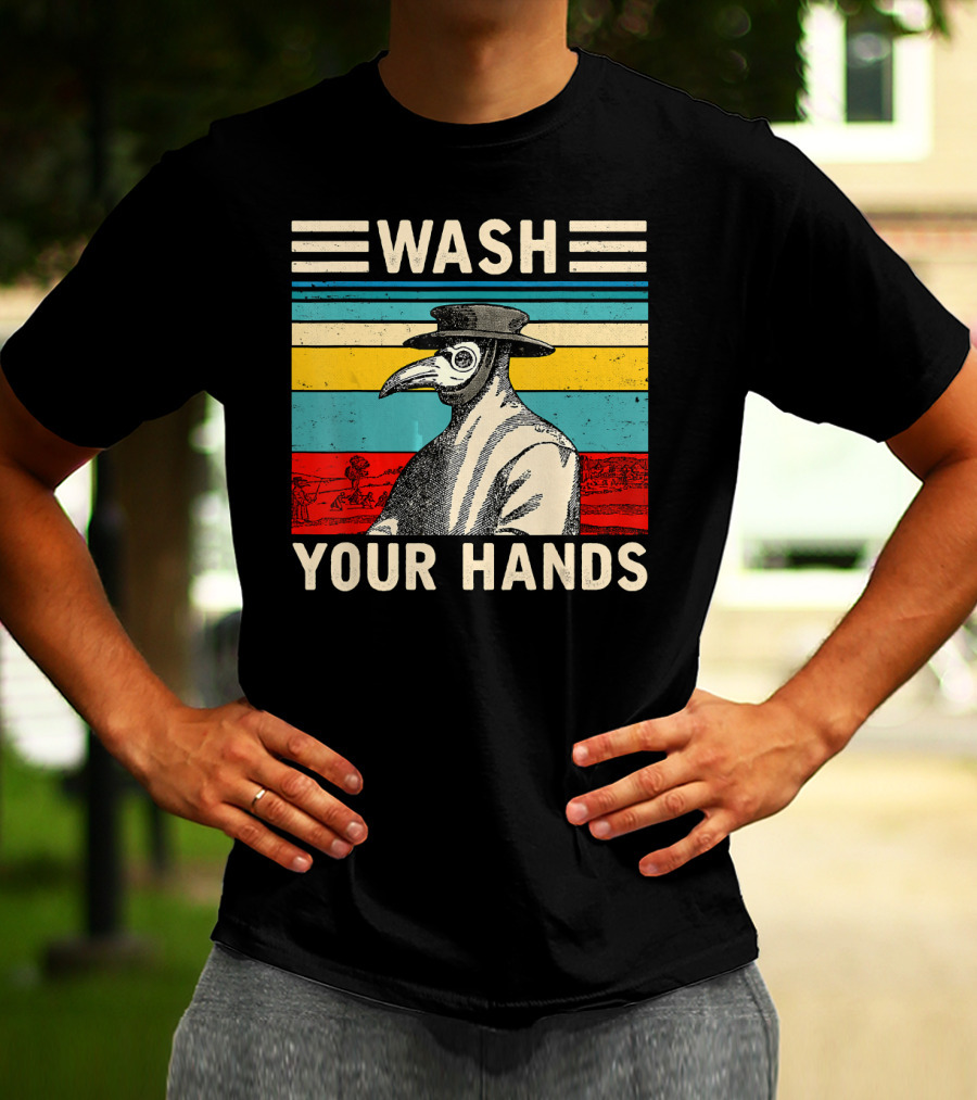 Wash Your Hands Plague Doctor Vintage Stripe T-Shirt