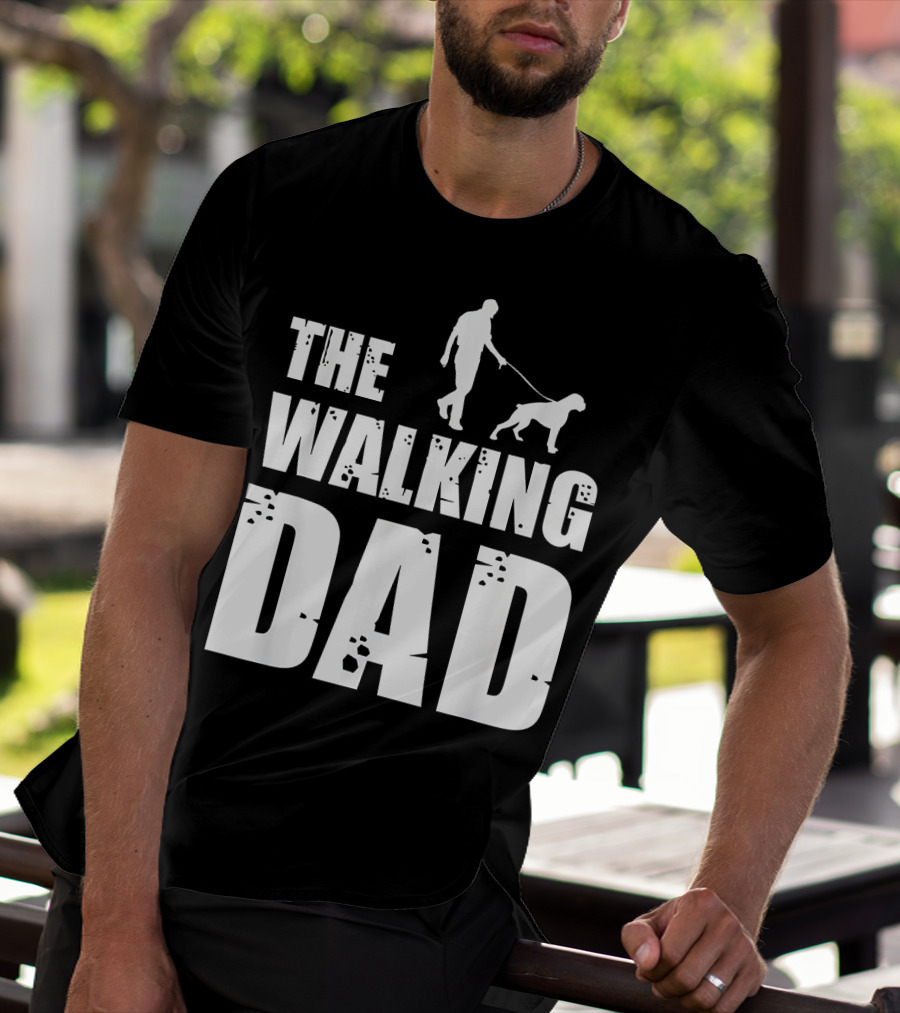 The Walking Dad Boxer Dog Silhouette Walking Man And Dog T-Shirt
