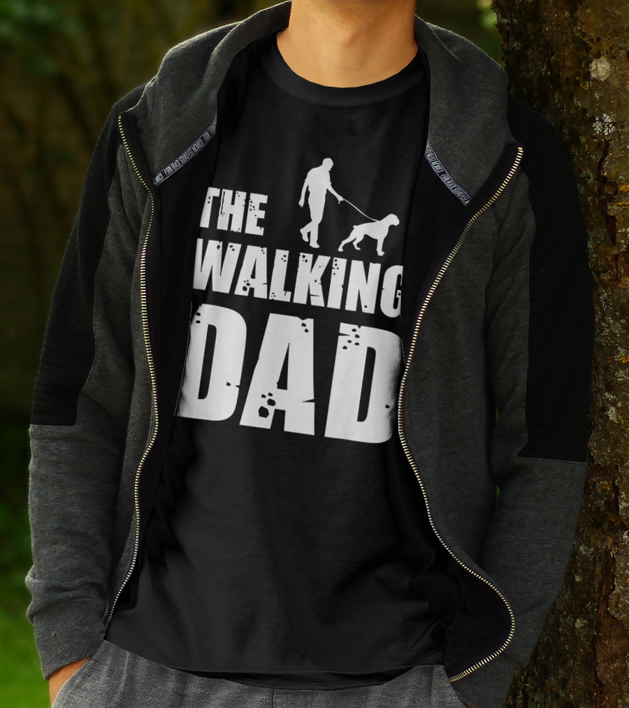 The Walking Dad Boxer Dog Silhouette Walking Man And Dog T-Shirt