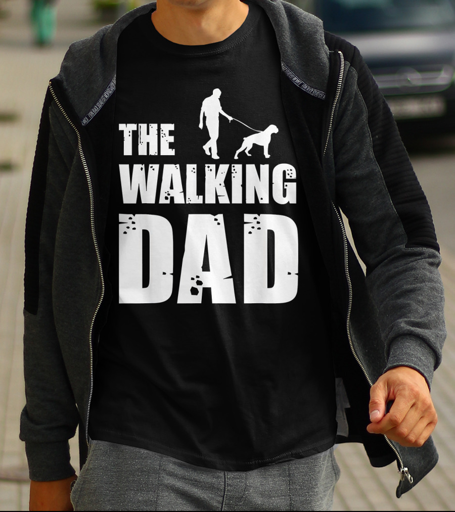 The Walking Dad Boxer Dog Silhouette Walking Man And Dog T-Shirt