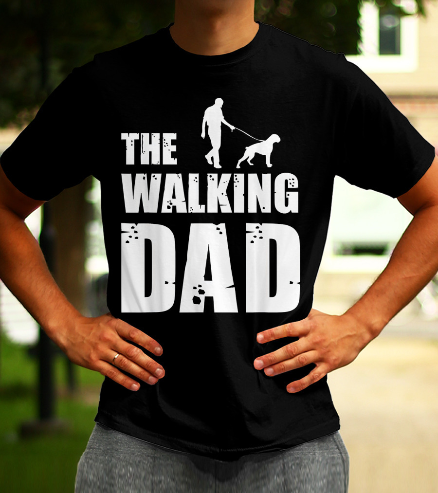 The Walking Dad Boxer Dog Silhouette Walking Man And Dog T-Shirt