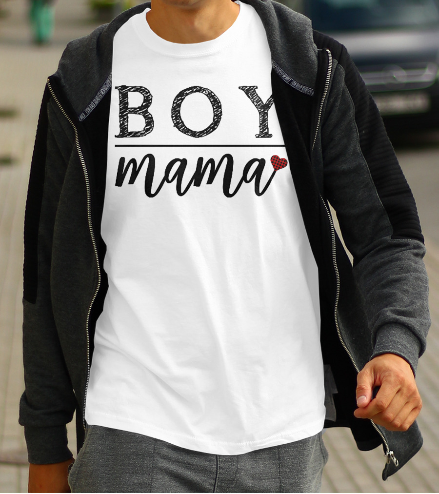 BOY MAMA Mama Heart Plaid T-Shirt