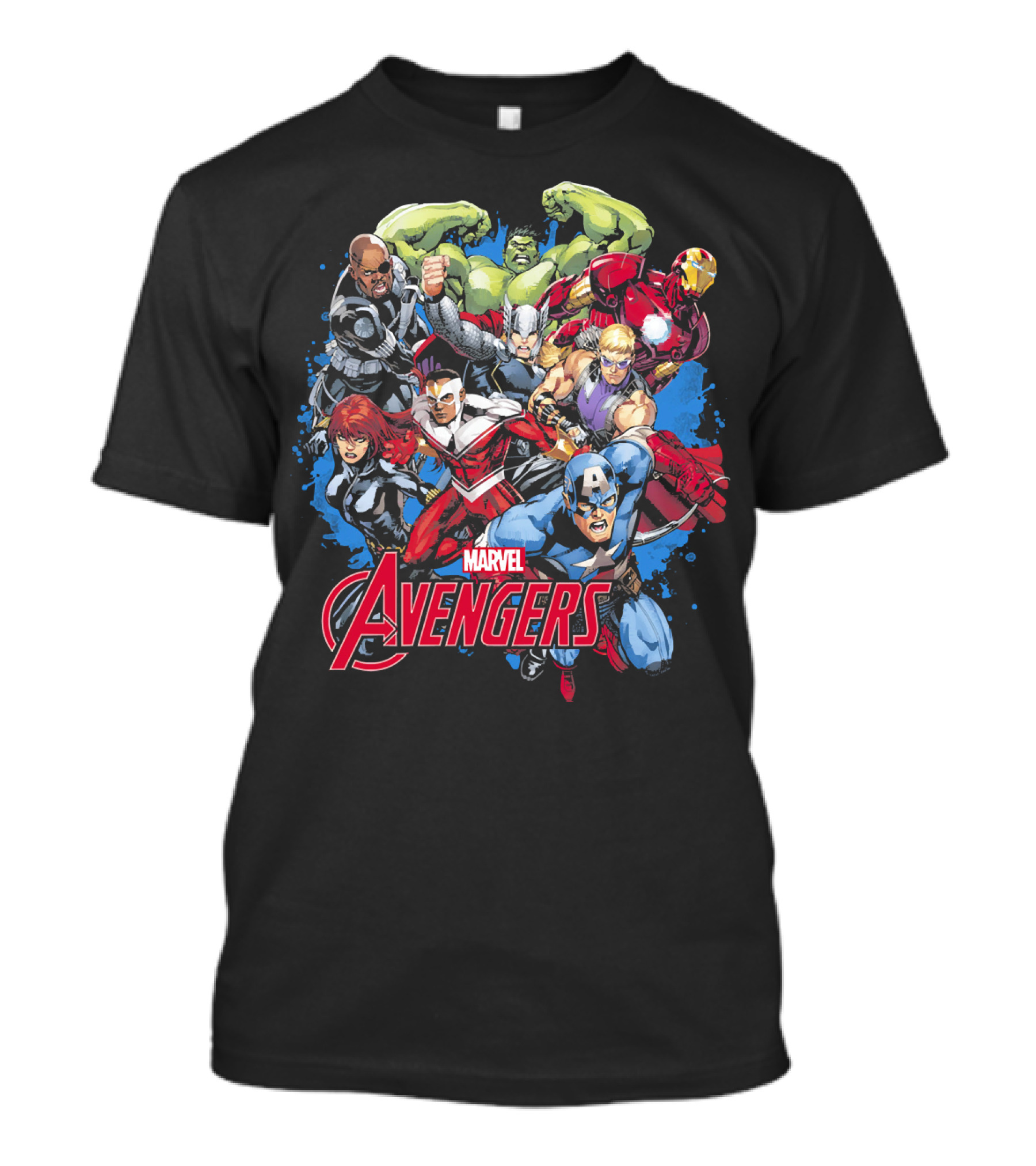 Marvel Avengers Captain Thor Hulk Iron Man Black Widow Comic Assemblage T-Shirt